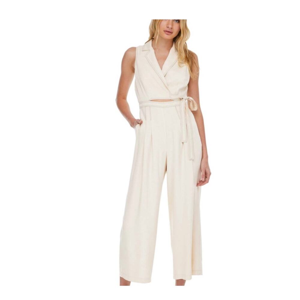 ASTR The Label Women's Cream Wrap Top Jumpsuit